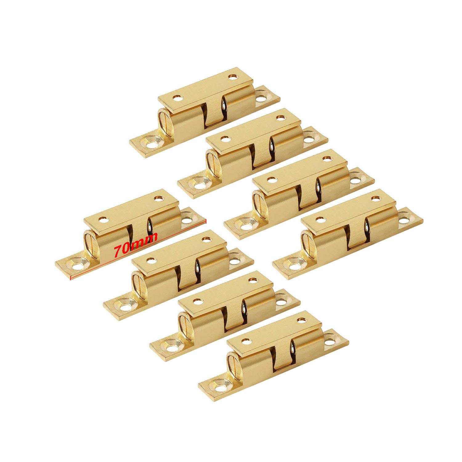 LOOTICH Brass Door Double Ball Tension Catches 70mm for Cabinet Kitchen Bathroom Cupboards Wardrobes Roller Latches Silent Locks Stopper (8 Pcs)