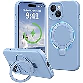 Vanxiliiy Compatible with iPhone 15 Case with Stand, Premium Slim Liquid Silicone Phone Cases for iPhone 15 6.1" Compatible with MagSafe Magnetic Ring Kickstand Case Full Camera Protection, Light Blue