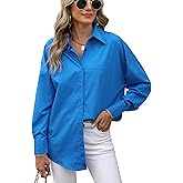 Atnlewhi Womens Oversized Button Down Shirts Casual Work Long Sleeve Boyfriend Blouse Dressy Summer Tops