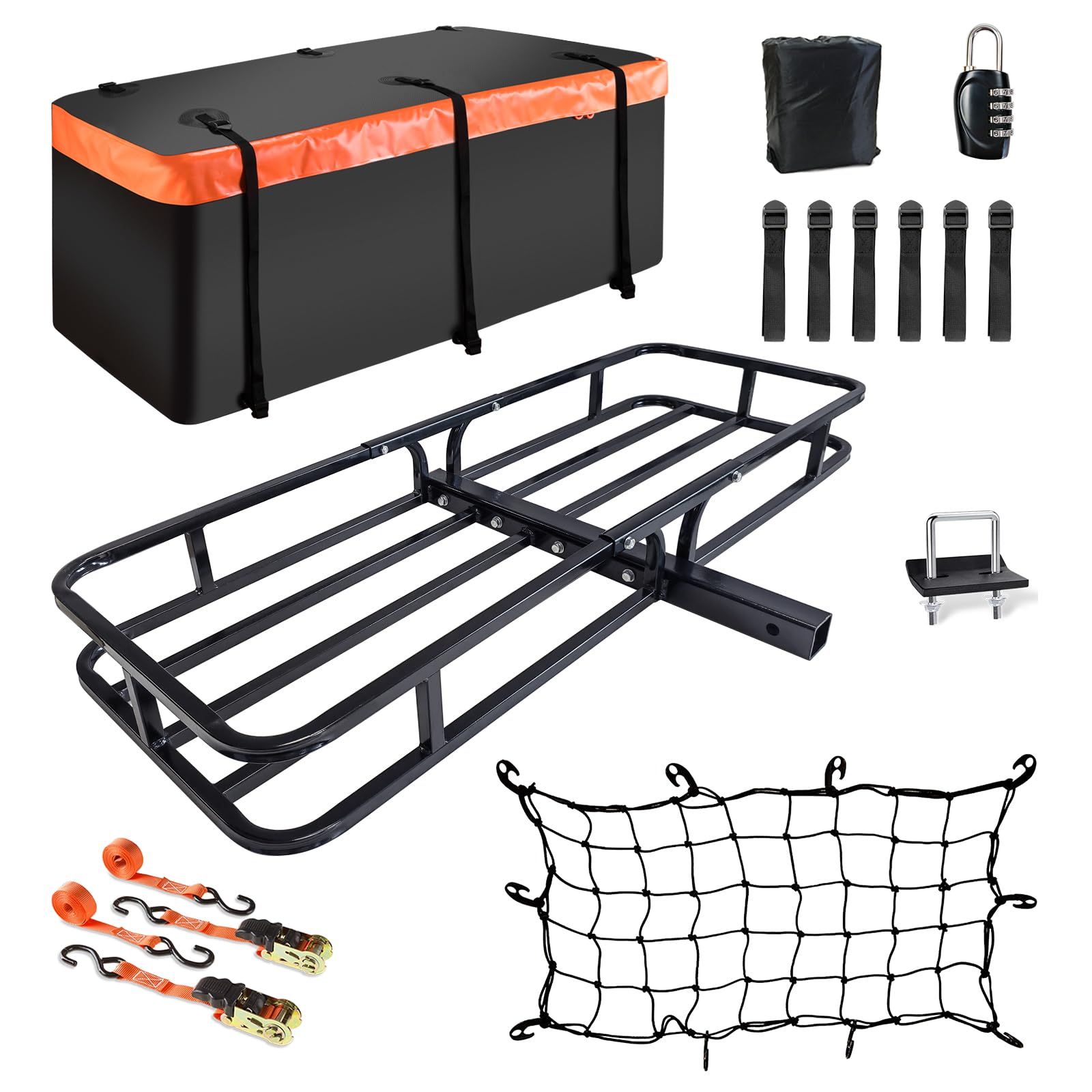 Photo 1 of MeeFar Hitch Mount Cargo Carrier Basket 53" x19" x 5"+Waterproof Cargo Bag (51" x17"x 18"), Hauling Weight Capacity of 500 Lbs fit on 2 Inch Receiver with Hitch Stabilizer,Net and Straps