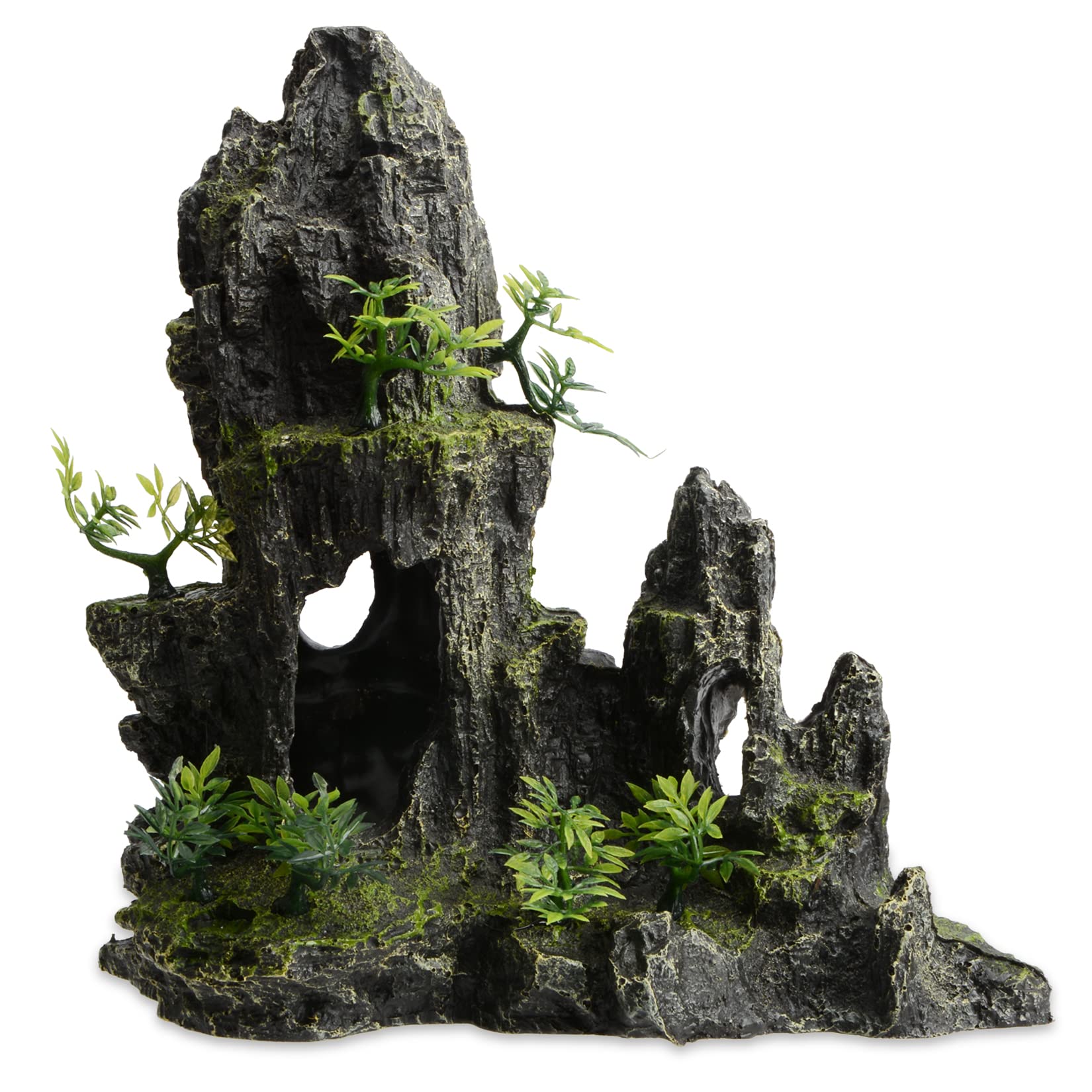 Photo 1 of Saim Large and Tall Aquarium Mountain View Stone Decorations, Resin Rocks Aquascaping Cave Ornaments with Plants Fish Tank Accessories Betta Hideout Caves Rockery Landscape 11Inches High