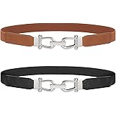 JASGOOD Women Stretchy Waist Belt Retro Elastic Skinny Belt for Ladies with Gold Buckle