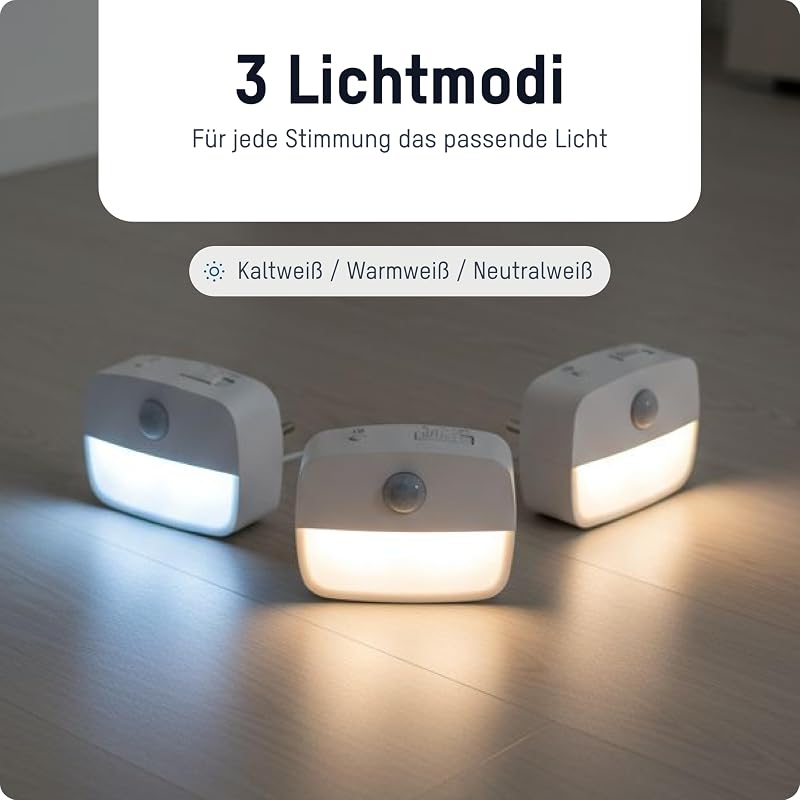 Nachtlicht mit Bewegungsmelder und Dämmerungsfunktion, LED Lampe Steckdose, dimmbar kindersicher und energiesparend, Schlaflicht für Kinder, Babys oder Schlafzimmer mit 3 Helligkeitsstufen