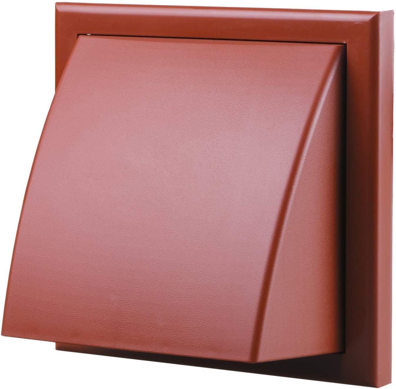 Blauberg UK Decor 185X185/150HK Terracotta Plastic Cowled Hooded Air Ventilation Wall Grille with Round Spigot and Wind Baffle Backdraught Shutter