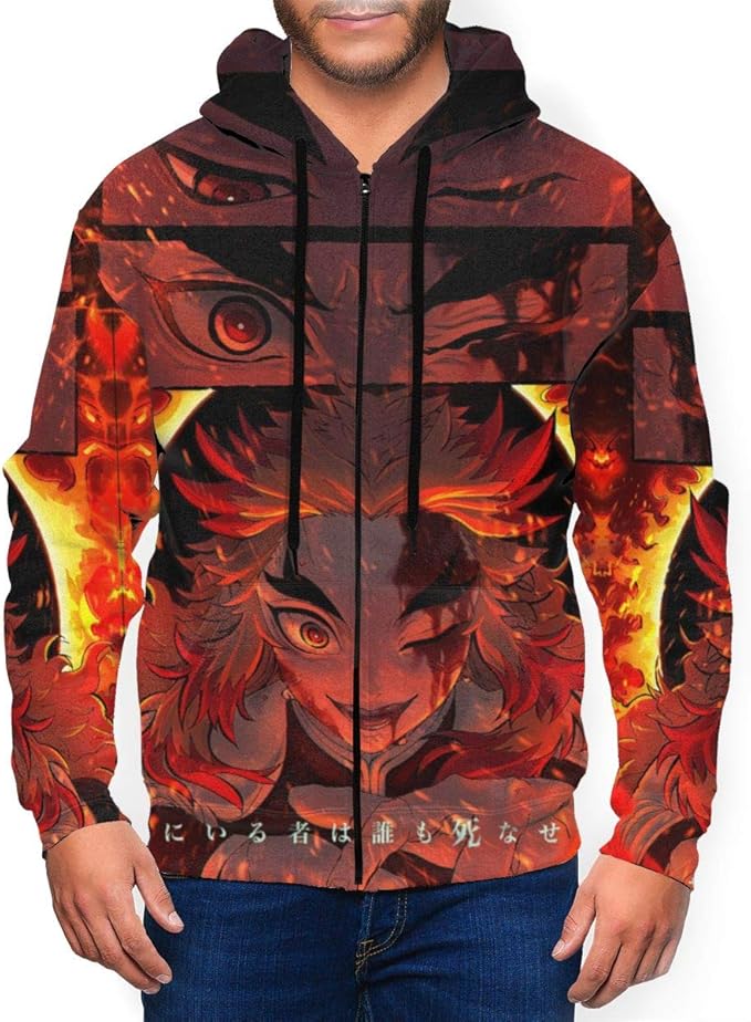Amazon.com: Demon Slayer Kimetsu No Yaiba Mens Hoodies with Hat Zip-Up 3D Printing Sweatershirt 