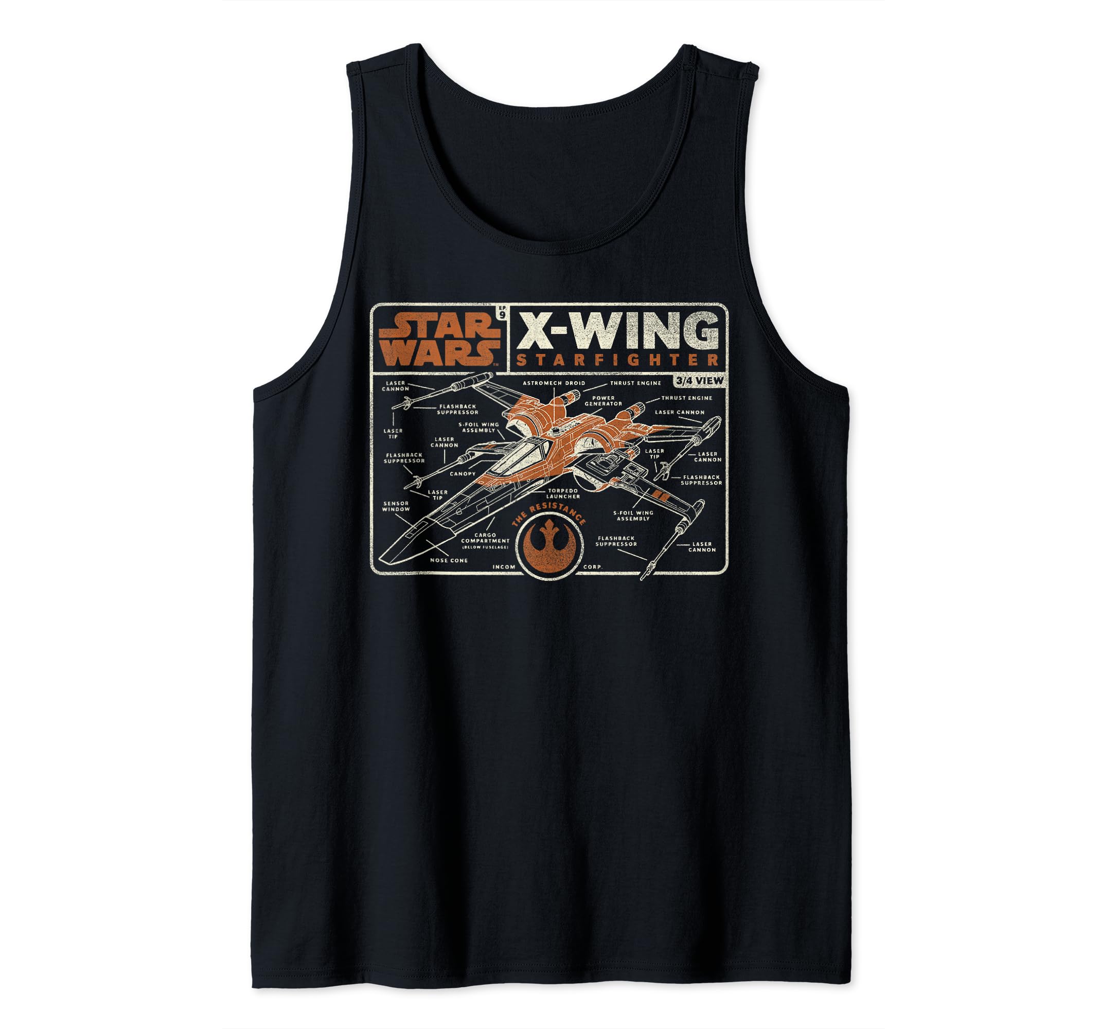 Star Wars The Rise of Skywalker X-Wing Schematic Frame Tank Top
