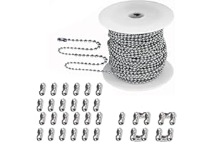 FYHJTRT 1.5mm Duty Stainless Steel Ball Chain, 65.6 Ft (20m) with 100 Connector Clasps,Bulk Supply for Professional Jewelry M