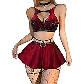 Lilosy Sexy Stocking Chocker Strappy Underwire O Ring Push Up Garter Belt Women Skirt 5 Piece