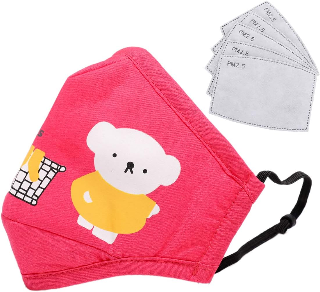 HCTian for Kid's Dust Mask Space Cotton - Washable & Reusable - Protection from Dust, Pollen, Pet Dander, Other Air Pollution - Earloop face mask (for Kids only) (red bear)