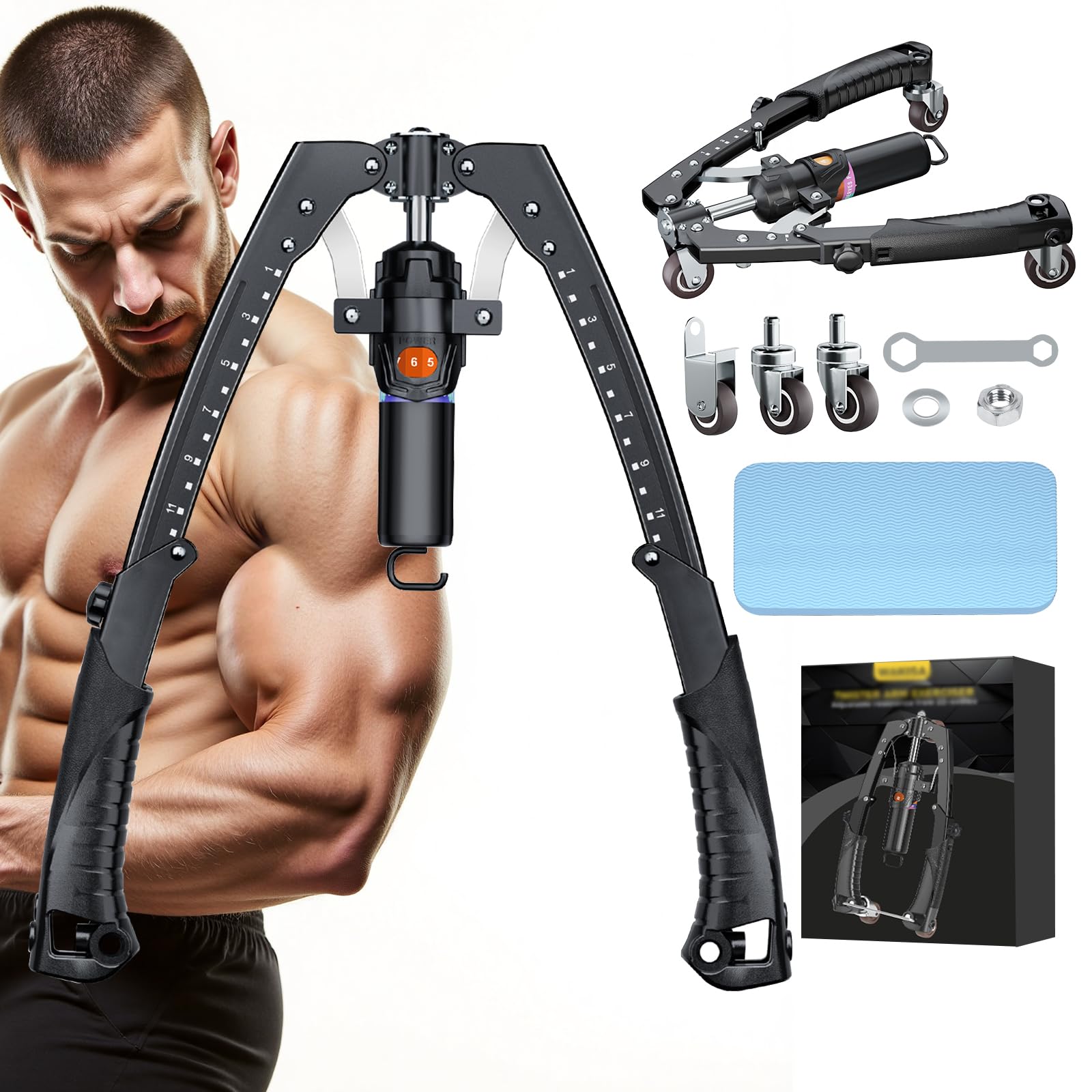 Photo 1 of Twister Arm Trainer, 3 in 1 Hydraulic Power Chest Workout Equipment with Ab Roller Wheels and Hooks, Adjustable 22-440lbs Arm Trainer for Men Women, Home Gym Equipment for Full Body Strength Training