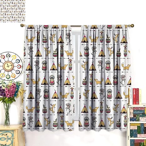 Amazon Yaliaprint カトゥーン装飾カーテン ヘラジカとビーバーに優しいキャラクター カヌー 窓用カーテン ドレープ リビングルーム 寝室用 2枚セット 72 W X 72 L カーテン オンライン通販