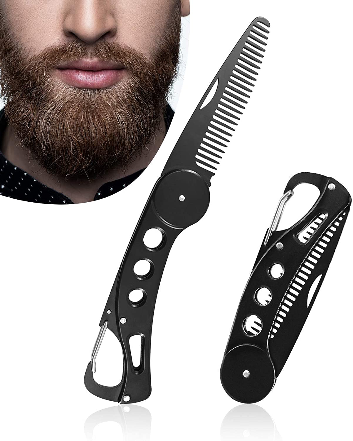 Beard Comb Stainless Steel Beard Combs Folding Beard Comb Mustache Pocket Comb Hair Styling Comb for Men for Hair Beards Mustache