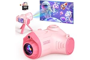 Uffylle Kids Camera with Projector, Big Screen 1080P Selfie Kids Video Camera Recorder with Tripod, 32GB Memory Card, Kids Camera for Age 6-12, Christmas Birthday Gifts Toys for Boys Girls, Pink
