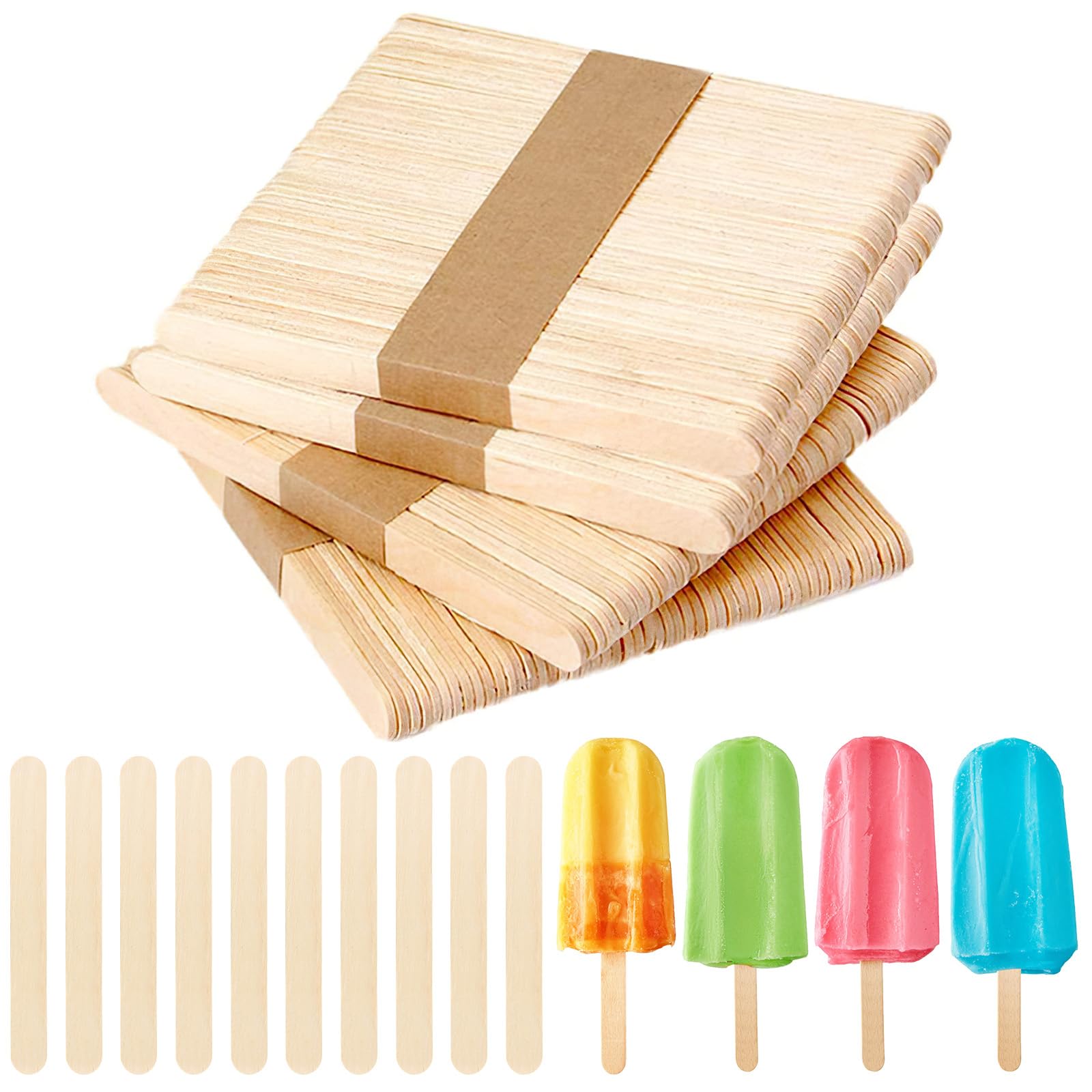 400pcs Lollipop Sticks, Natural Wood Lolly Sticks Popsicle Sticks, Lolly Sticks for Home Crafts, Wooden Craft Sticks Ideal for Arts and Handwork, Classroom Art Supplies 114/93mm x 10mm x 2mm