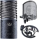 Aston Microphones Origin Black Bundle Production Kit Pairing a Rock'n'Roll Black Version of Aston's Legendary Origin Microphone with The Swiftshield Pop Filter and Shock Mount Set