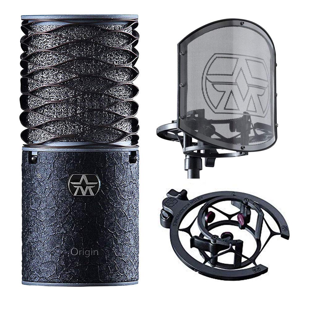 Aston Microphones ORIGIN BLACK BUNDLE High-Performance Large Diaphragm Cardioid Condenser Microphone — Includes SWIFTSHIELD Pop Filter/Shock Mount