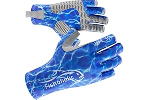 Fishoholic UPF50+ Fingerless Fishing Gloves - Sticky Grip Sun Protection Glove - Kayaking Paddling or Rowing