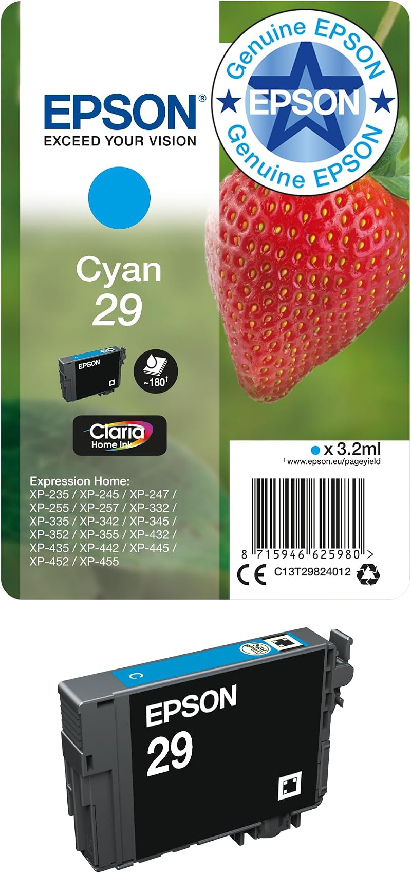 Epson 29 Cyan Strawberry Genuine Claria Home Ink Standard