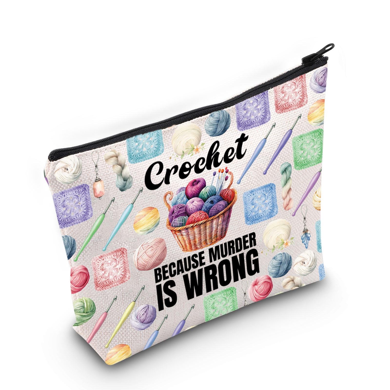 PLITI Crocheting Gifts Crochet Gifts for Crocheters Crochet Lover Gift Crochet Because Murder is Wrong Crochet Knitting Bag (Wrong Crochet BagU)