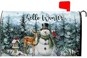 FARG Hello Winter Snowman Mailbox Covers Magnetic Christmas Snow Xmas Mailbox Cover Standard Size 21 x 18 Inch Snowflake Holiday Mail Box Wraps for Farmhouse Garden Yard Decor