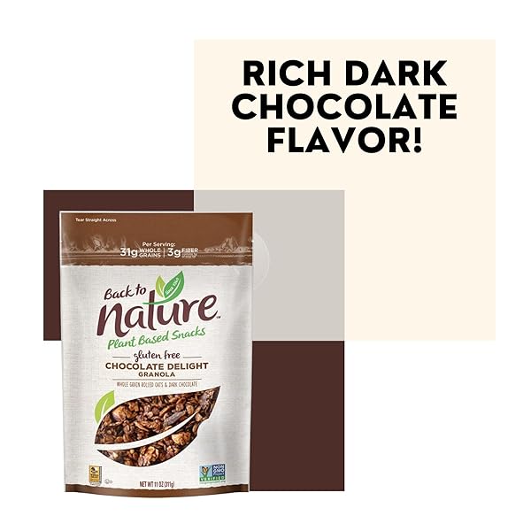 BACK TO NATURE GRANOLA CEREAL – GLUTEN FREE, NON-GMO, PLANT BASED SNACKS MADE WITH WHOLE GRAIN ROLLED OATS – CHOCOLATE DELIGHT, 11 OUNCE