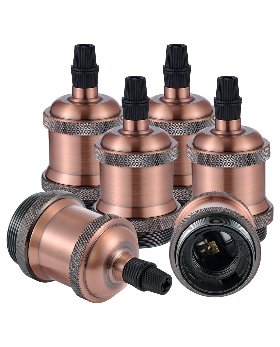 Vecys 6 PCS E27 Vintage Bronze Lamp Socket Adapter Edison Retro Lamp Holder Adapter for Vintage Light Bulbs Pendant Lamp（Red Copper）