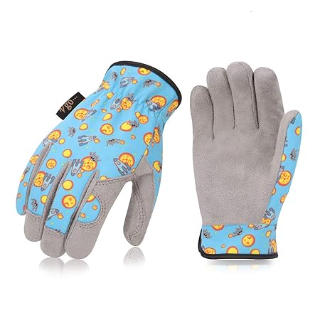 Vgo Kinder von 2-4 J.A, Kinderarbeits- und Gartenhandschuhe, weiche Palmen (1 Paar, Kid-XS, Blau, KID-MF7362)