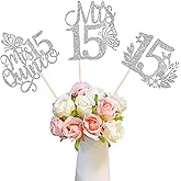 12 Pack Silver Mis 15 Centerpiece Sticks, 15th Birthday Party Decorations, Quince 15 Fabulous Table Toppers Decorations for Cheers to 15 Years Old Birthday Anniversary Party Decotations