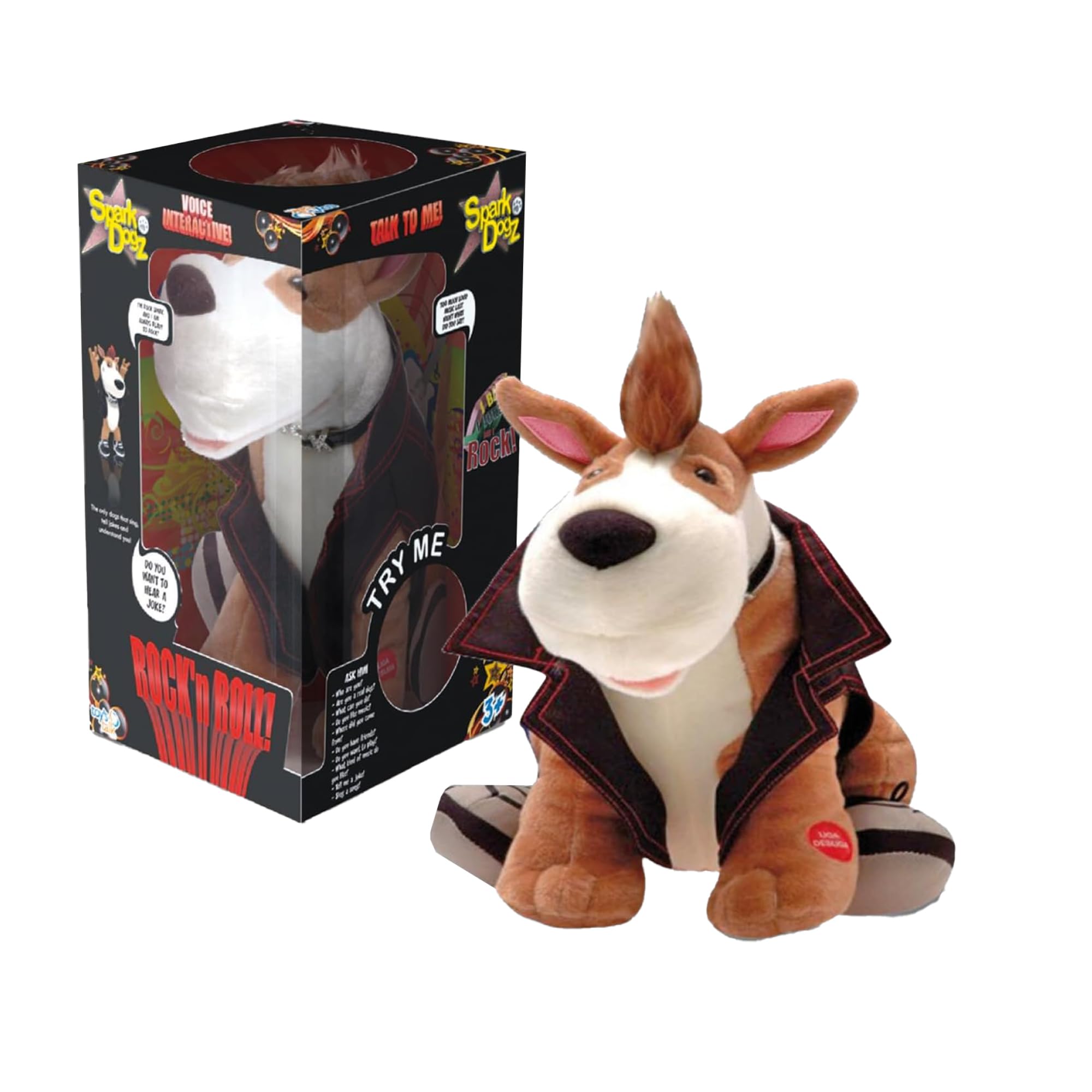 Rock 'n Roll Cart 27100/Interactive Dog Spark Singing and Talking Electronic Plush Pet Beant Wortet Questions and tells jokes on Paw Print