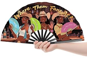 FUAZONR 26 In Sturdy Boots On The Ground Hand Fan, Large Where Them Fans At Folding Fans, Loud Clacking Fans for Line Dancing, Western Hand Fans for Women, Portable Popping Fan for Cowgirl Festival (Brown)