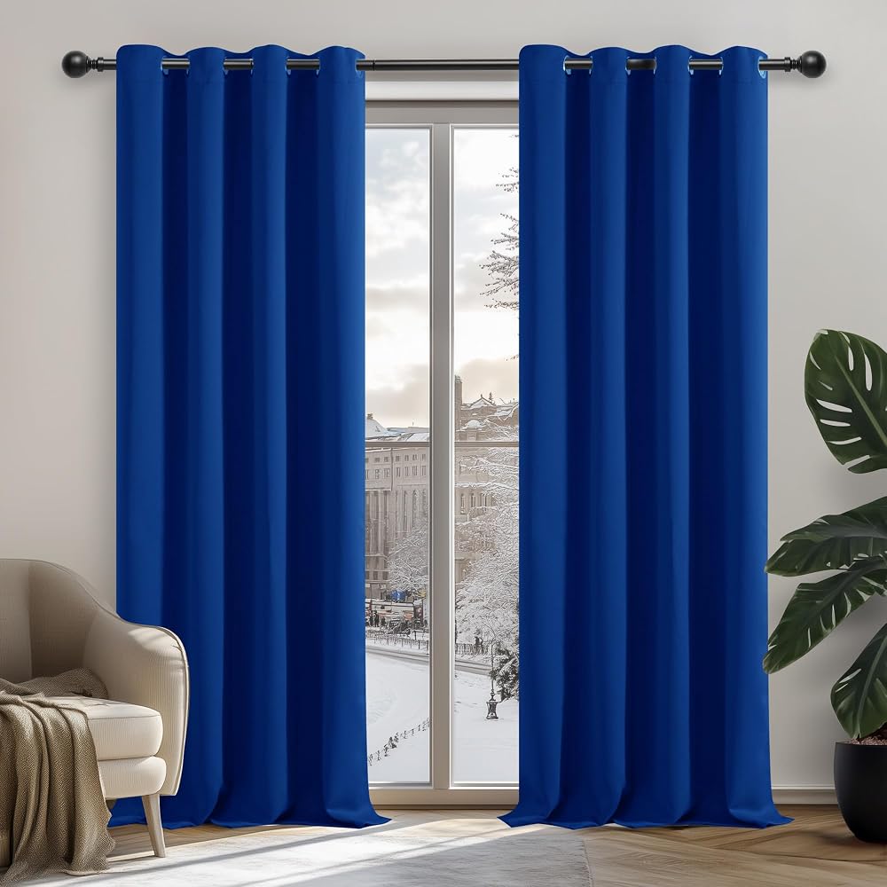 Deconovo Thermal Insulated Curtains Blackout Eyelet Royal Blue W52 x L45 Pair