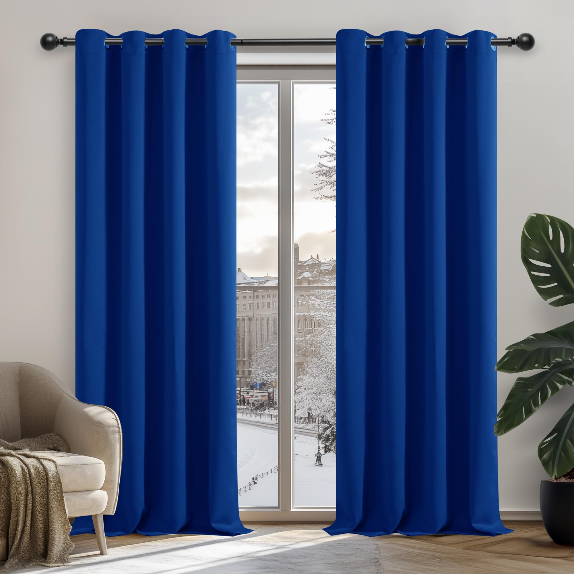 Deconovo Curtains Thermal Insulated Blackout Curtains Eyelet Curtains Living Room Ring Top Curtains for Windows 52"x 54" Royal Blue 1 PAIR