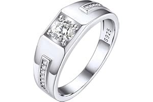 Bestyle S925 Sterling Silver Cubic Zirconia CZ Band Rings for Men Boys, Sparkling Simulated Diamond Ring Promise Ring for Wedding/Engagement/Anniversary/Valentine's Day