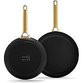 GreenPan Hard Anodized Healthy Ceramic Nonstick 8" and 10" Frying Pan Skillet Set, Gold Handle, PFAS-Free, Dishwasher Safe, Oven Safe, Black
