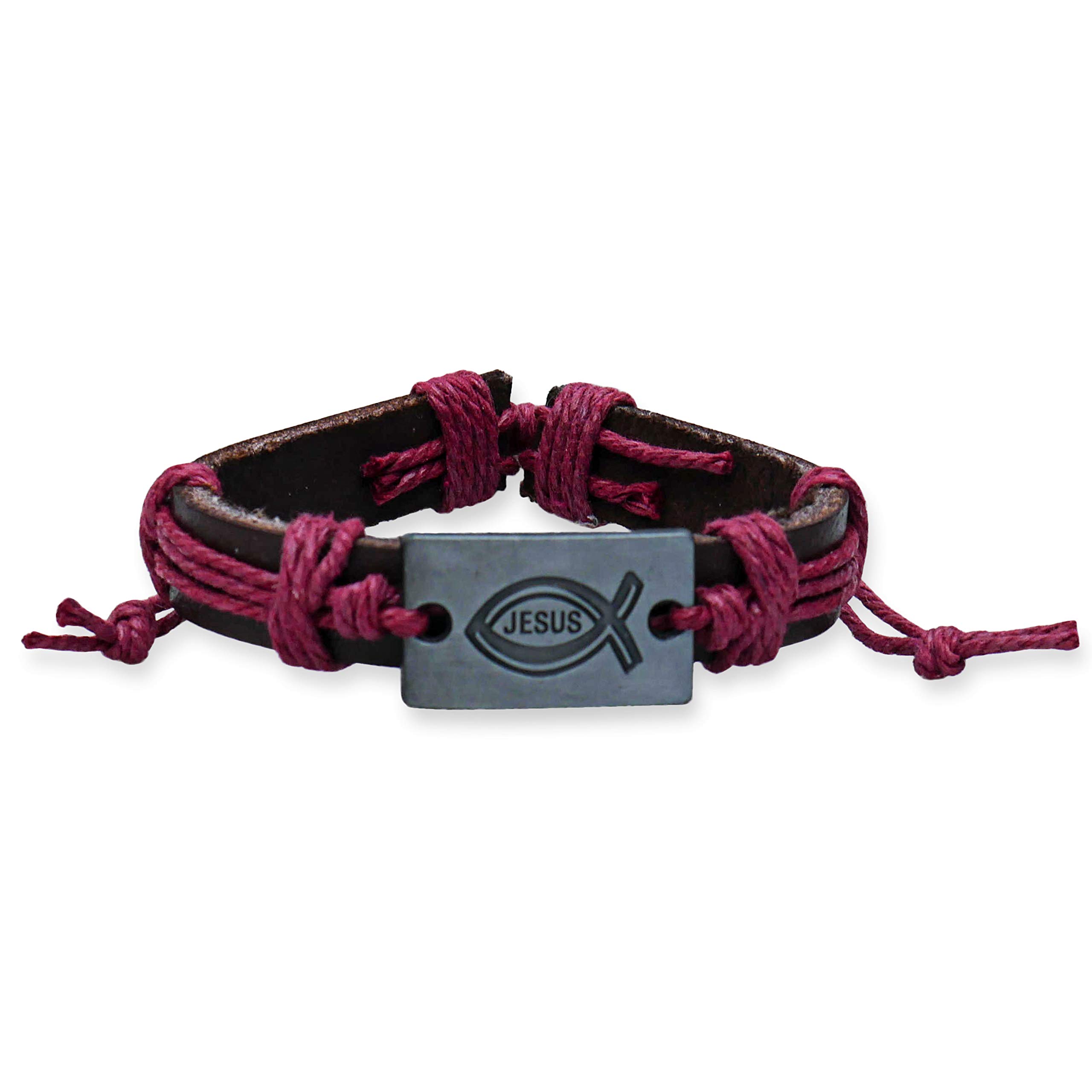 Epiphaneia Christian Symbol Jesus Leather Bracelet Adjustable - Men & Women. Mens bracelets & jewelry. Gift for Father's Day, Christmas & birthday for dad Christians & religious faith gifts (MAGENTA)…