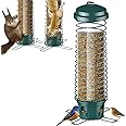 LCSEVEN Bird Feeder for Outdoors Squirrel Proof Bird Feeders for Outside Hanging, Metal Wild Bird Seed Feeders for Bluebird, Cardinal, Finch, Sparrow, Blue Jay, 4 Ports, Chew-Proof, Weather-Resistant
