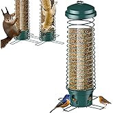 LCSEVEN Bird Feeder for Outdoors Squirrel Proof Bird Feeders for Outside Hanging, Metal Wild Bird Seed Feeders for Bluebird, Cardinal, Finch, Sparrow, Blue Jay, 4 Ports, Chew-Proof, Weather-Resistant