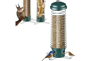 LCSEVEN Bird Feeder for Outdoors Squirrel Proof Bird Feeders for Outside Hanging, Metal Wild Bird Seed Feeders for Bluebird, Cardinal, Finch, Sparrow, Blue Jay, 4 Ports, Chew-Proof, Weather-Resistant