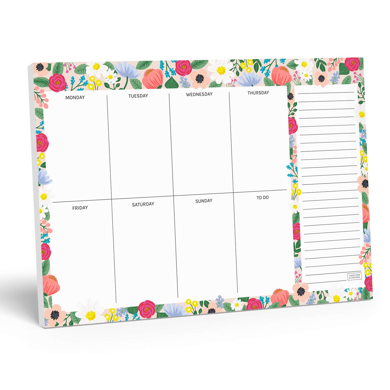 Sweetzer & Orange Floral Weekly Planner 2025, Undated Sheets To Do List Notepad, 7x10” Day Desk Note Pad Easy to Tear, School and Home Checklist Productivity Organizer, Work and Daily Planner