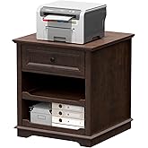 REDAYFUR Lateral File Cabinet 3 Drawer File Cabinet with Charging Station, Wood Lateral Filing Cabinet, Printer Stand with Open Adjustable Storage Shelves for Home Office, Cherry