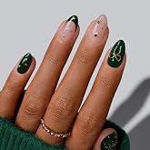 BTArtbox Christmas Press On Nails, Short Almond French Tip Nails, 32 Pc Kit | Dark Green Glue On Nails, 2-Week Wear Time, 10-Minute Application, Natural Salon Look, 16 Sizes for Various Nail Beds