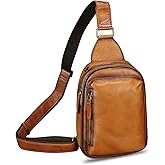 LRTO Genuine Leather Small Sling Bag for Women and Men Crossbody Bag Chest Bag Sling Backpack Purses for Hiking Sports Travel
