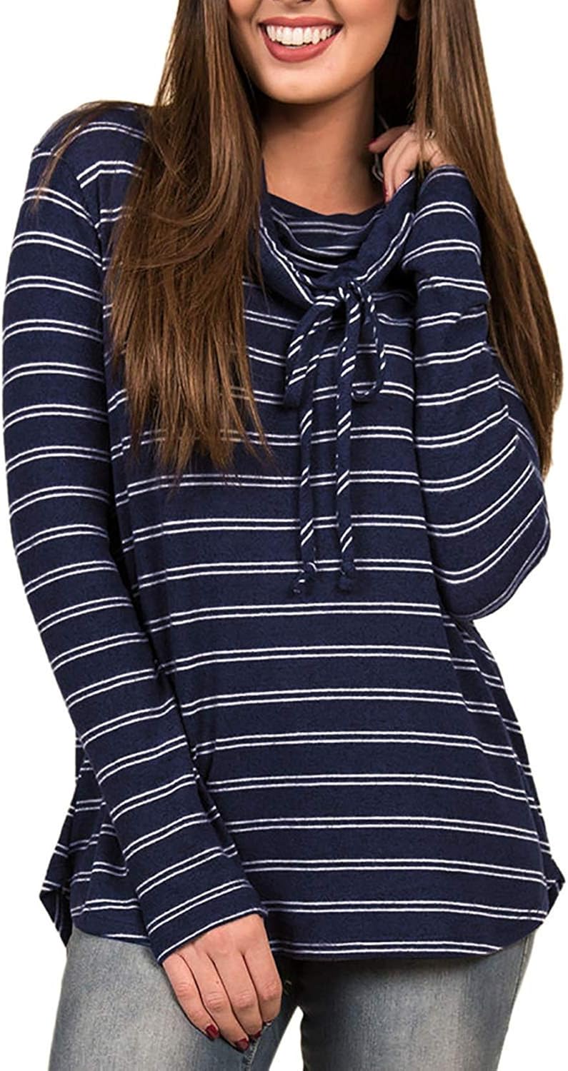 Summer Tops Ladies Comfortable Neck Drawstring Long High Sleeve Simple