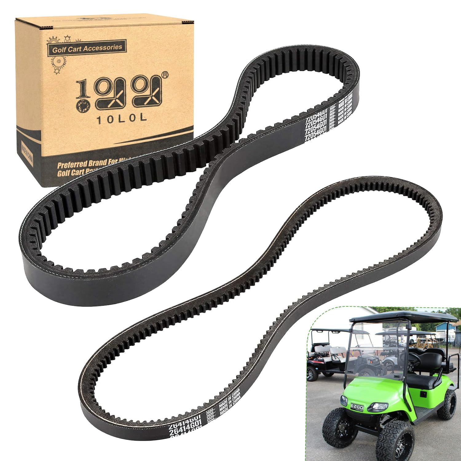 10L0L Clutch Drive & Starter Belts Kit for EZGO TXT, Medalist, Marathon, Workhorse 1994-up Golf Cart with 295/350cc 4 Cycle Engines, OEM 72054G01 72024G01 72025G01 26414G01 630587