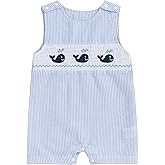 Arvbitana Newborn Baby Boys Sleeveless Seersucker Romper One Piece Straps Overalls Striped Jumpsuit Summer Smocked Clothes