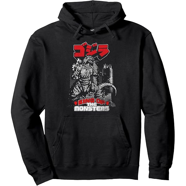 Felpa Con Cappuccio Godzilla Nera Unisex - Ispirata Al Poster Del Film Giapponese, Urban Foxx