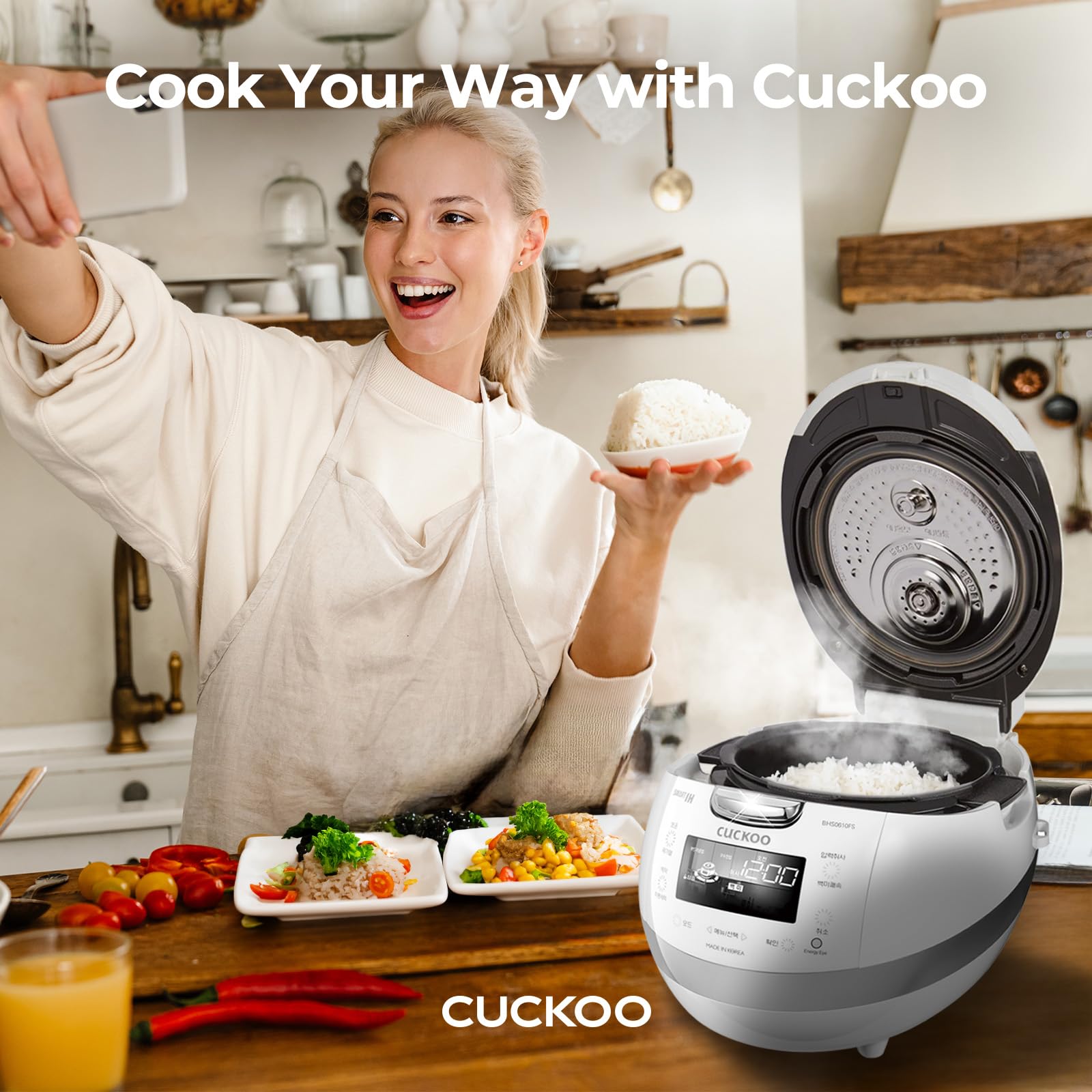 CUCKOO CRP-BHSS0609F 6-Cup (Uncooked) / 12-Cup (Cooked) Induction Heating Pressure Rice Cooker with Nonstick Inner Pot, 16 Menu Modes, Fuzzy Logic Tech, 3 Voice Guide, Auto Clean (White)