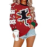 MAXIMGR Christmas Sweatshirts For Women Christmas Cat Sweater Xmas Long Sleeve Shirts Holiday Crewneck Pullover Tops
