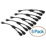 ClearMax 3 Prong Y Splitter Cable Power Extension Cord - Cable Strip Outlet Saver - Power Cord Splitter - 16AWG - 1 Foot (5 Pack | Black)