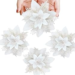 GREENTIME 12 Pcs Glitter Poinsettia 5.5" Artificial